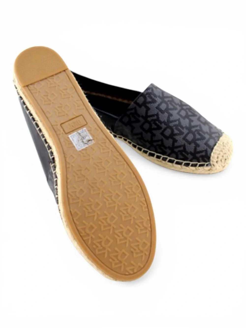 NEW DKNY Mali Repeat Logo Espadrille Loafer Flats Black Gray Women Size 7.5